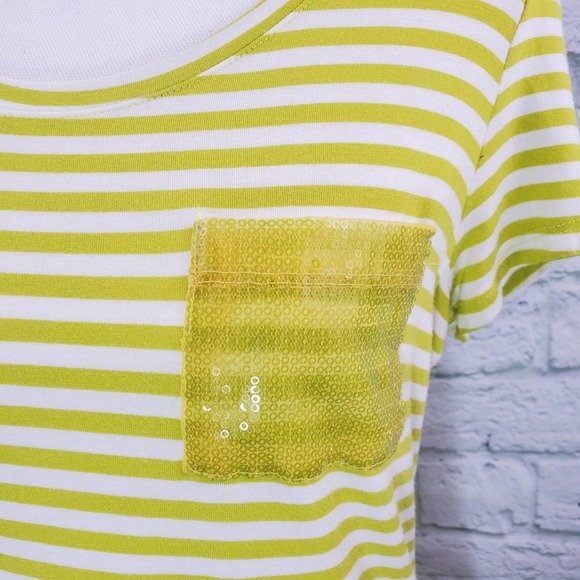 Ellen Tracy Sequin Pocket Striped Tee Sz. S - Picture 5 of 7